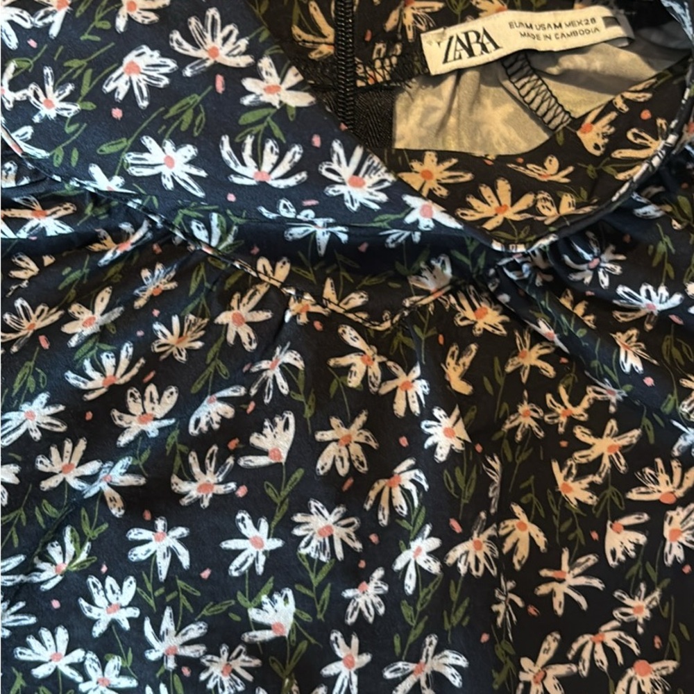 Zara Black Dress with White and Orange Floral Pattern